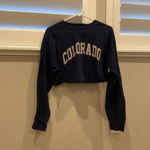 brandy melville navy colorado cropped long sleeve